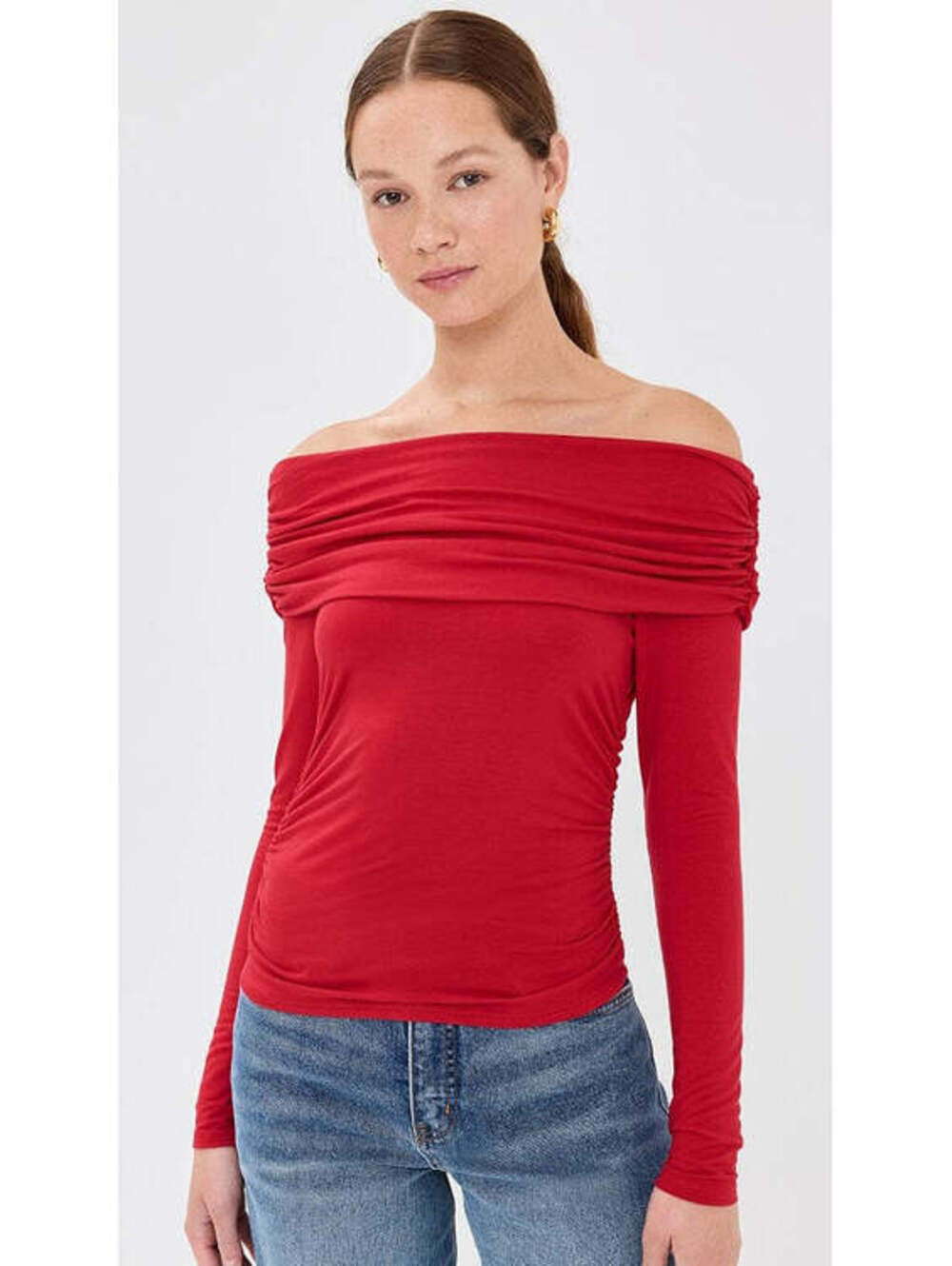 Reformation Florentina Top Bright Red Off-the-Shoulder Size Large